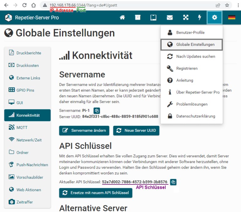 RepetierHost mit RepetierServer verbinden RepetierServer