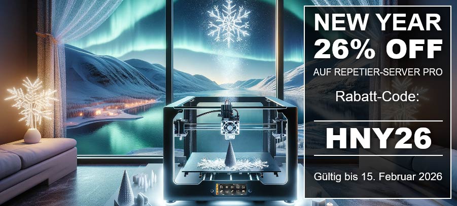 Erhalte 26% Rabatt auf Repetier-Server Pro mit Code: HNY26